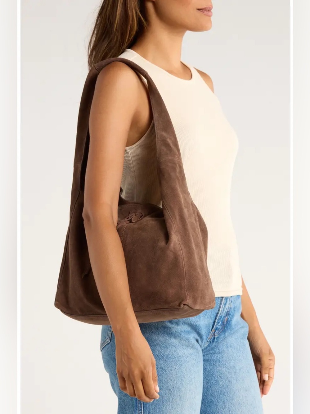 Lucky Brand Clem Suede Hobo Bag Dark Brown